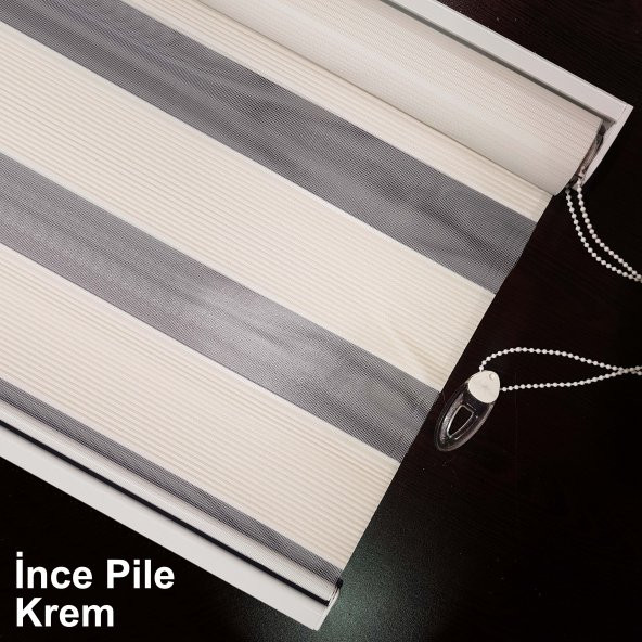 PREMİUM PİLELİ KREM ZEBRA PERDE ÜCRETSİZ ETEK SEÇENEĞİ - 6