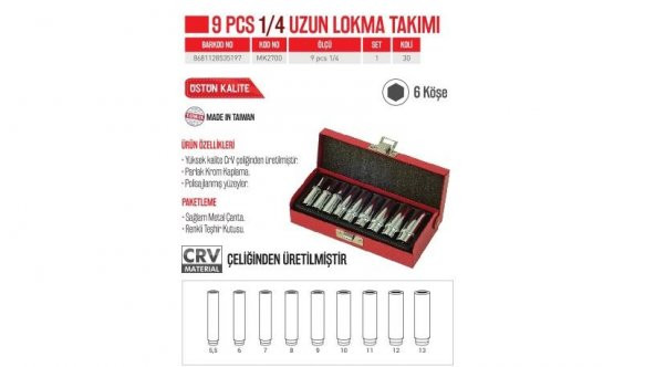 Bay-Tec 9 Pcs 1/4 Uzun Lokma Takımı (MK2700)