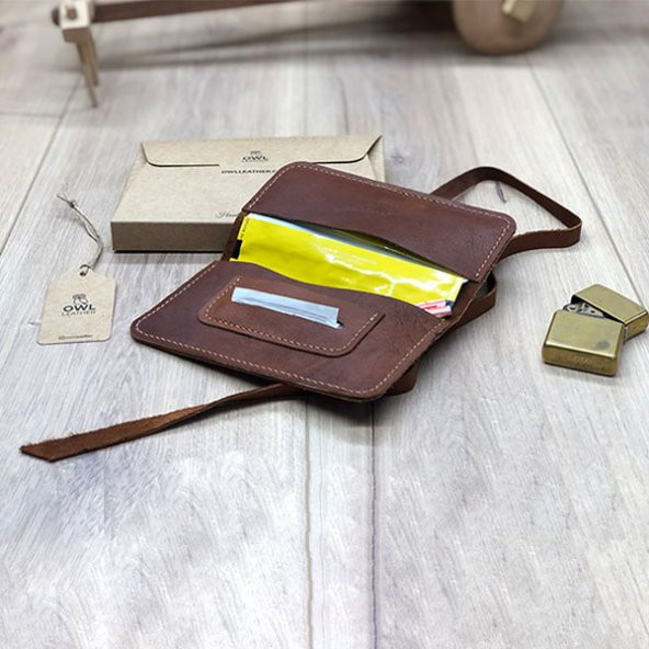 OWL LEATHER - PİERRE KOYU KAHVE BAĞCIKLI DERİ TÜTÜN KESESİ-TÜTÜN ÇANTASI - 2