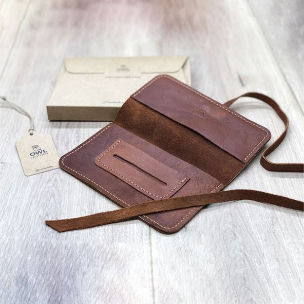 OWL LEATHER - PİERRE KOYU KAHVE BAĞCIKLI DERİ TÜTÜN KESESİ-TÜTÜN ÇANTASI - 3