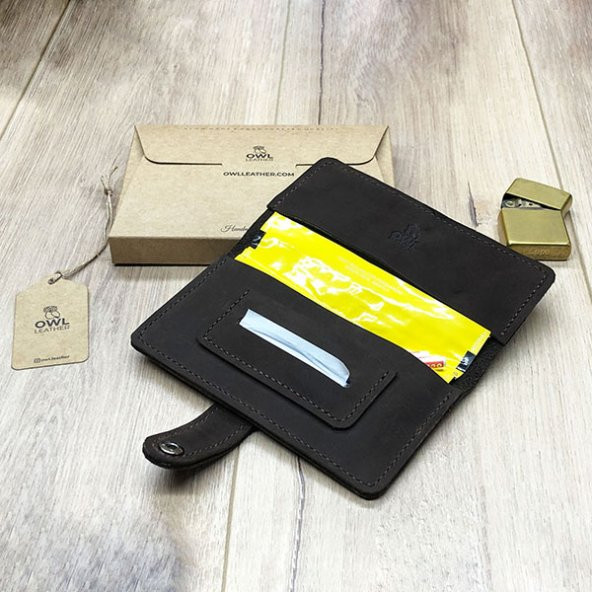 OWL LEATHER - PUHU KOYU KAHVE DERİ TÜTÜN KESESİ-TÜTÜN ÇANTASI - 2