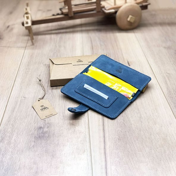 OWL LEATHER - PUHU MAVİ DERİ TÜTÜN KESESİ-TÜTÜN ÇANTASI - 2