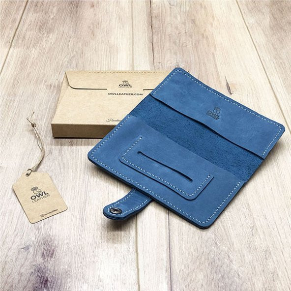 OWL LEATHER - PUHU MAVİ DERİ TÜTÜN KESESİ-TÜTÜN ÇANTASI - 3