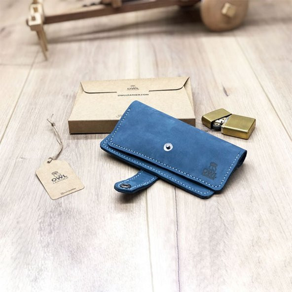 OWL LEATHER - PUHU MAVİ DERİ TÜTÜN KESESİ-TÜTÜN ÇANTASI - 4