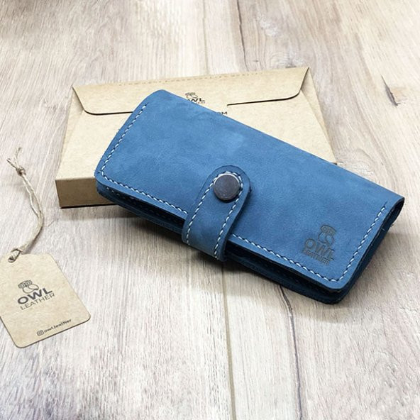 OWL LEATHER - PUHU MAVİ DERİ TÜTÜN KESESİ-TÜTÜN ÇANTASI - 5
