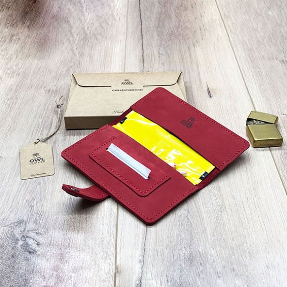 OWL LEATHER - PUHU KIRMIZI DERİ TÜTÜN KESESİ-TÜTÜN ÇANTASI - 2