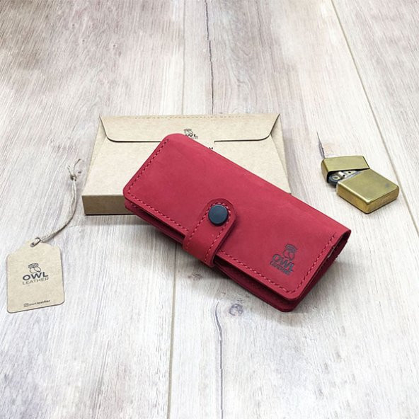OWL LEATHER - PUHU KIRMIZI DERİ TÜTÜN KESESİ-TÜTÜN ÇANTASI - 5