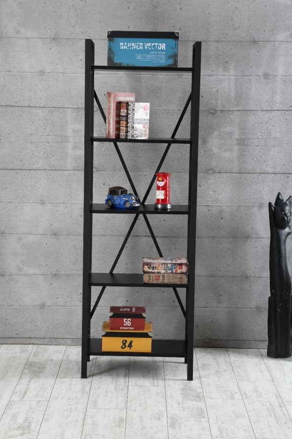 Unique Lüx 5 Raflı Çok Amaçlı Metal Kitaplık Raf  Siyah 60x180 - 1