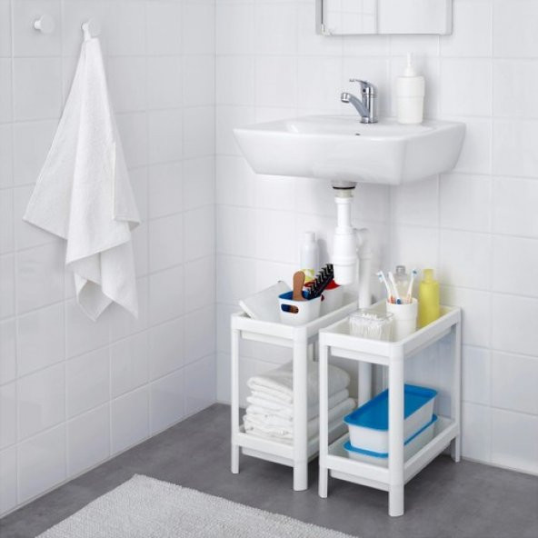 IKEA Vesken 2 Katlı Plastik Beyaz Banyo Raf Ünitesi - Banyo Düzenleme - 3