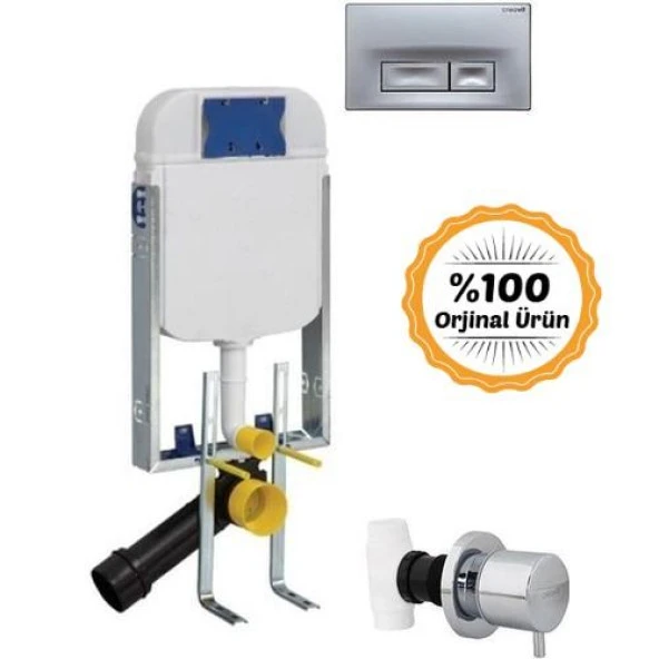 CREAVİT GÖMME REZERVUAR GR5001 + MAT BUTON + AC50L STOP VALF 3 LÜ SET - 2