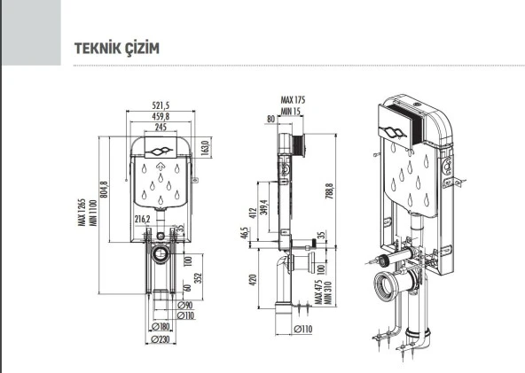 CREAVİT GÖMME REZERVUAR GR5001 + MAT BUTON + AC50L STOP VALF 3 LÜ SET - 3