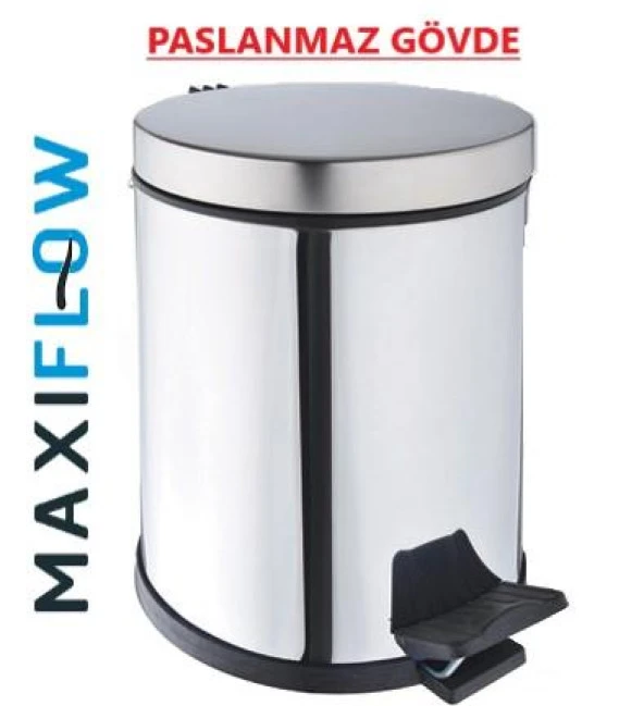 Maxiflow 5 Litre Pedallı Çöp Kovası Krom **PASLANMAZ GÖVDE**