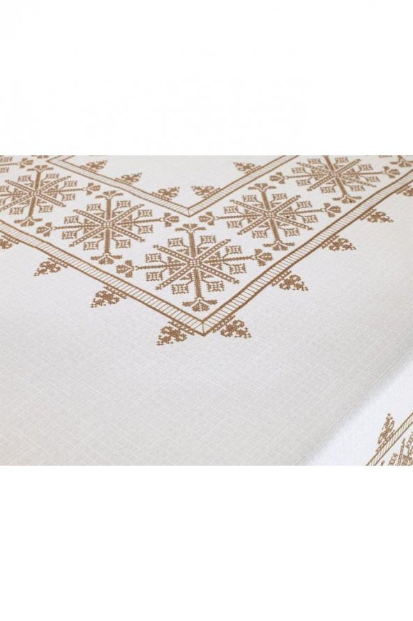 Kanaviçe Baskılı Sultan Masa Örtüsü Gold 160x300 Cm - Resim 5