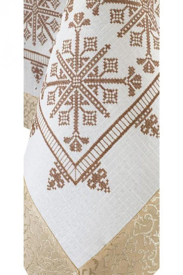Kanaviçe Baskılı Sultan Masa Örtüsü Gold 160x300 Cm - Resim 6