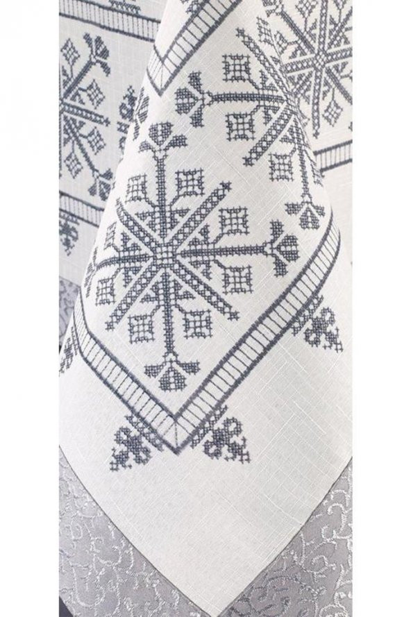 Kanaviçe Baskılı Sultan Masa Örtüsü Silver 160x300 Cm - Resim 6