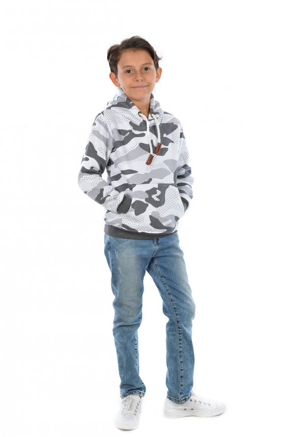 Erkek Çocuk Kamuflaj Kapüşonlu Sweatshirt Modeli 14398
