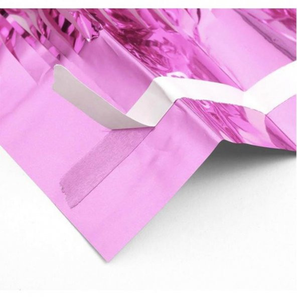 Metalik Folyo Pembe Püskül Masa Eteği 75x400 Cm - 3