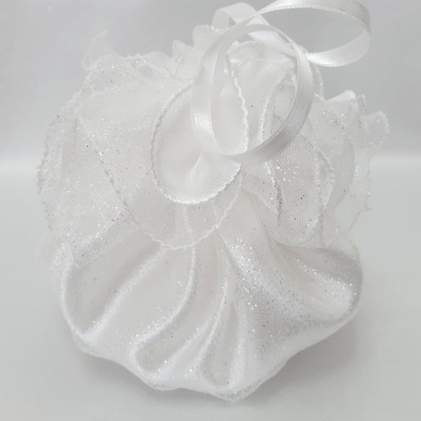 Kırık Beyaz Simli Parlak Takı Kesesi Gelin Takı Çantası 50 cm Çap