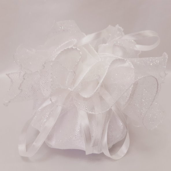 Jan Jan Simli Beyaz Gelin Takı Kesesi Parlak Standart 50 cm Çapı