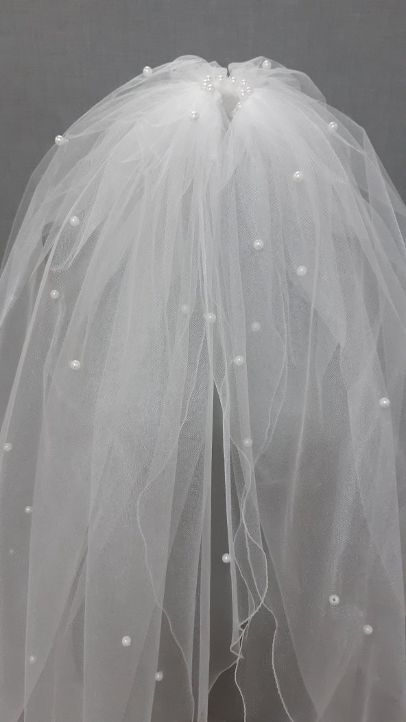 Gelin Duvağı Avrupa Tül Kabarık İncili Duvak 1mt 20 cm Boy 3mt En - Resim 2