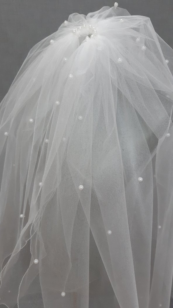 Gelin Duvağı Avrupa Tül Kabarık İncili Duvak 1mt 20 cm Boy 3mt En - Resim 3