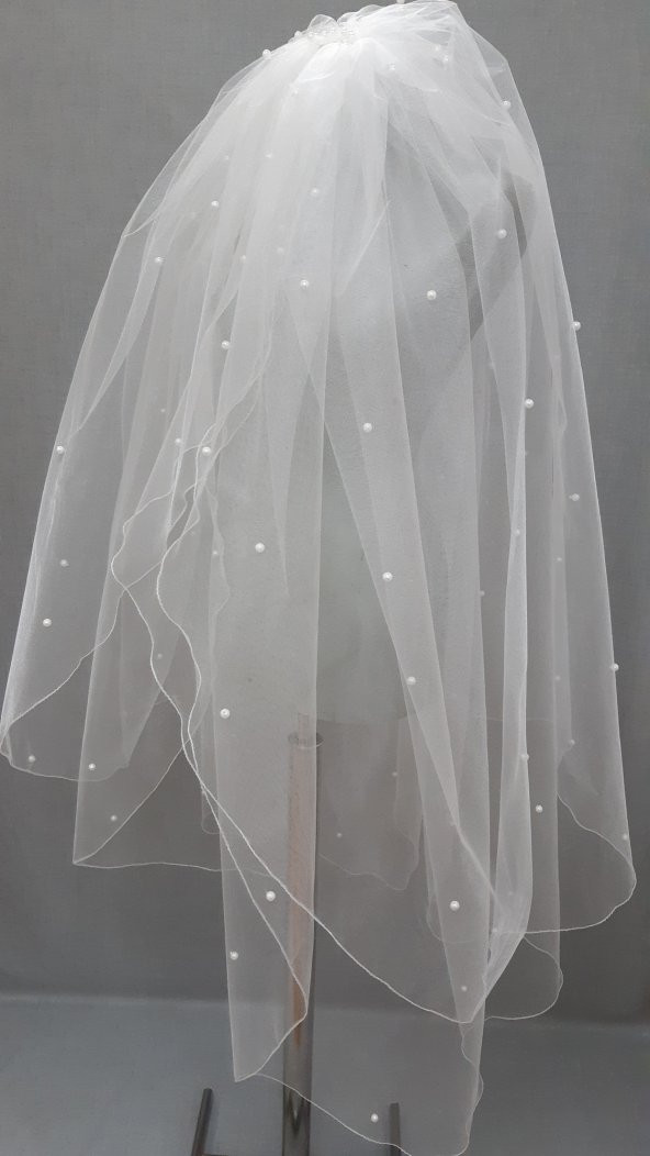 Gelin Duvağı Avrupa Tül Kabarık İncili Duvak 1mt 20 cm Boy 3mt En - Resim 4