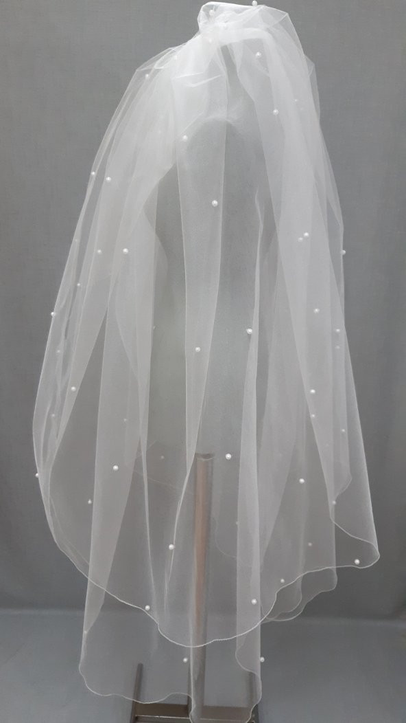 Gelin Duvağı Avrupa Tül Kabarık İncili Duvak 1mt 20 cm Boy 3mt En - Resim 5