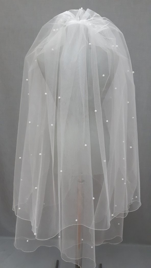 Gelin Duvağı Avrupa Tül Kabarık İncili Duvak 1mt 20 cm Boy 3mt En - Resim 6