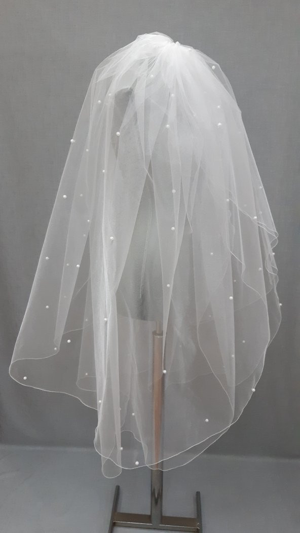 Gelin Duvağı Avrupa Tül Kabarık İncili Duvak 1mt 20 cm Boy 3mt En - Resim 7