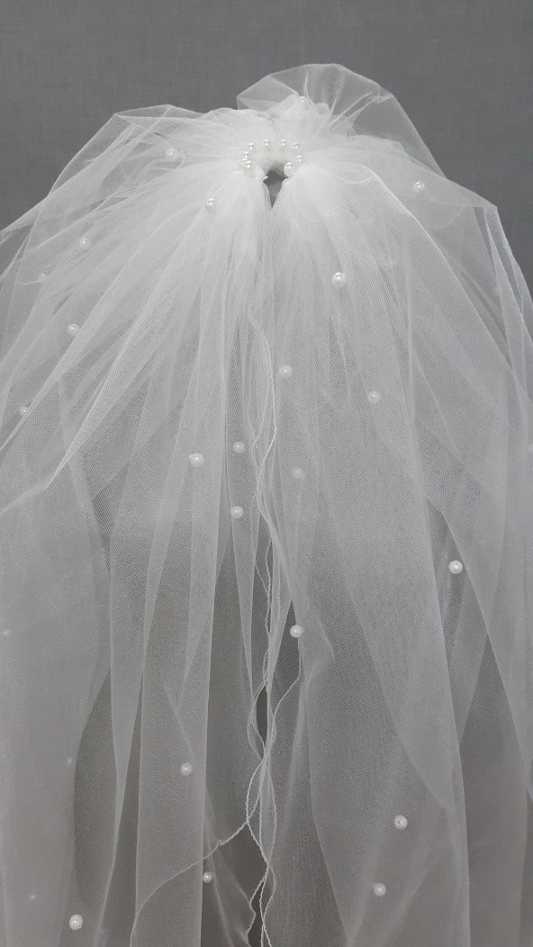 Gelin Duvağı Avrupa Tül Kabarık İncili Duvak 1mt 20 cm Boy 3mt En - Resim 8