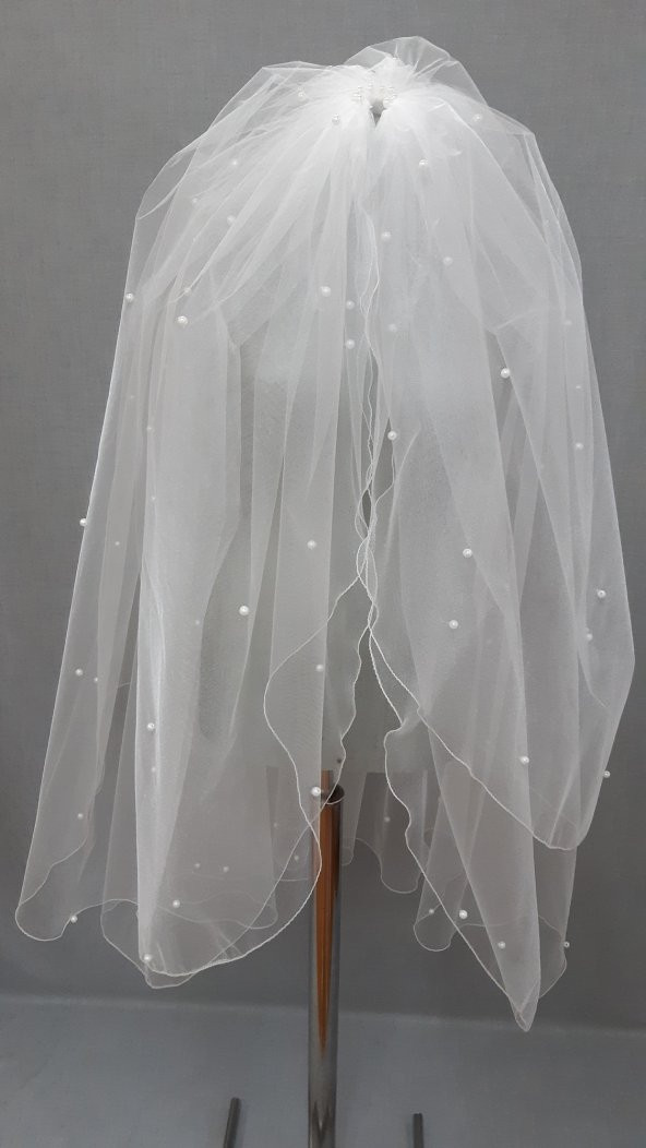 Gelin Duvağı Avrupa Tül Kabarık İncili Duvak 1mt 20 cm Boy 3mt En - Resim 9