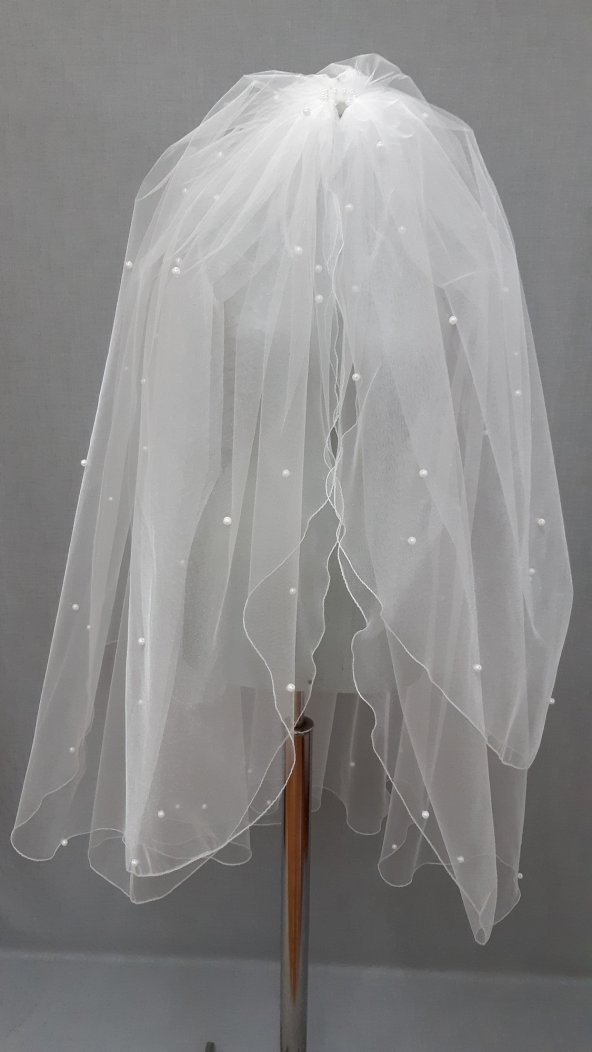 Gelin Duvağı Avrupa Tül Kabarık İncili Duvak 1mt 20 cm Boy 3mt En - Resim 10