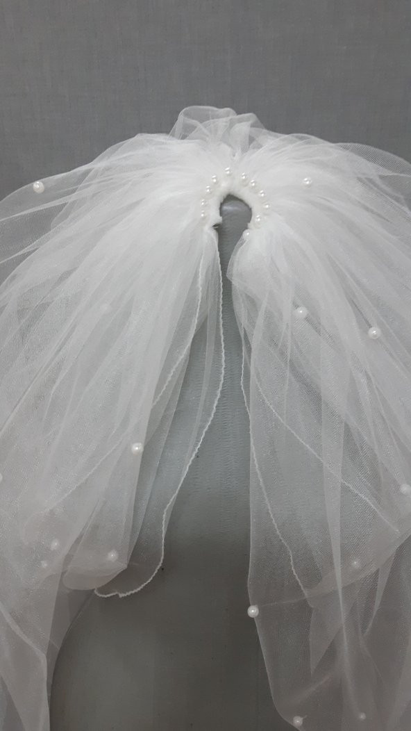 Gelin Duvağı Avrupa Tül Kabarık İncili Duvak 1mt 20 cm Boy 3mt En - Resim 11