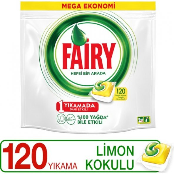 Fairy Hepsi Bir Arada 120 Yıkama Bulaşık Makinesi Deterjanı Kapsülü Limon Kokulu