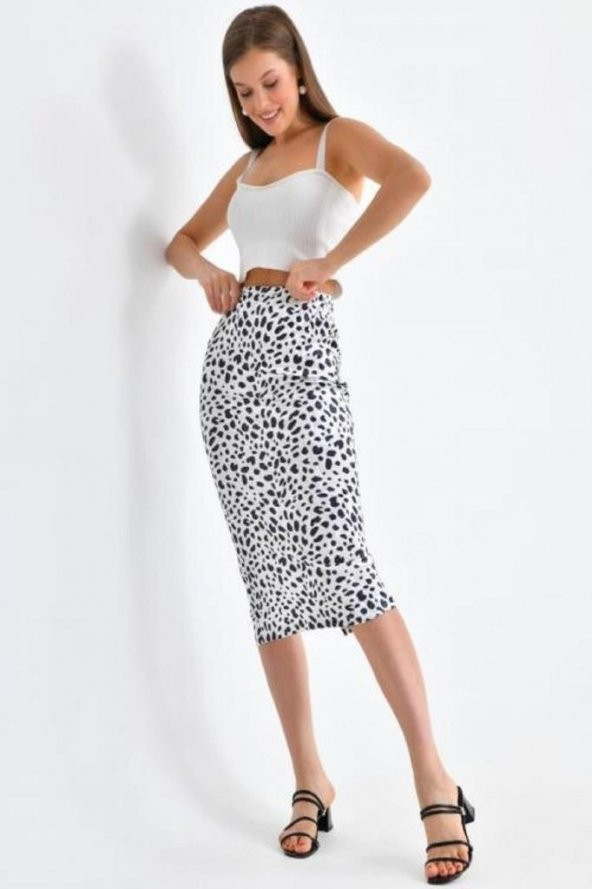 Belden Lastikli Zebra Desenli Kadife Kalem Kadın Etek - 2