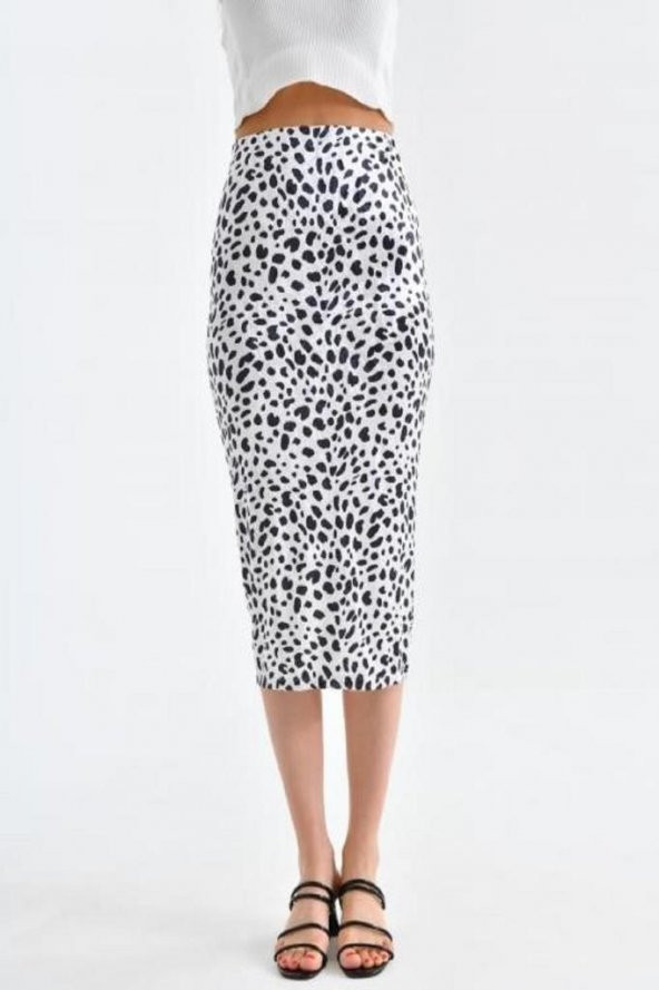 Belden Lastikli Zebra Desenli Kadife Kalem Kadın Etek - 3