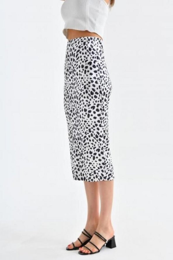 Belden Lastikli Zebra Desenli Kadife Kalem Kadın Etek - 4