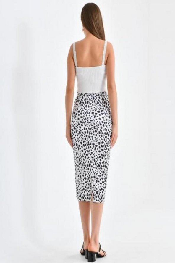 Belden Lastikli Zebra Desenli Kadife Kalem Kadın Etek - 5