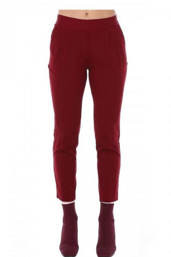 Belden Lastikli Bordo Bilek Kadın Pantolon - 2