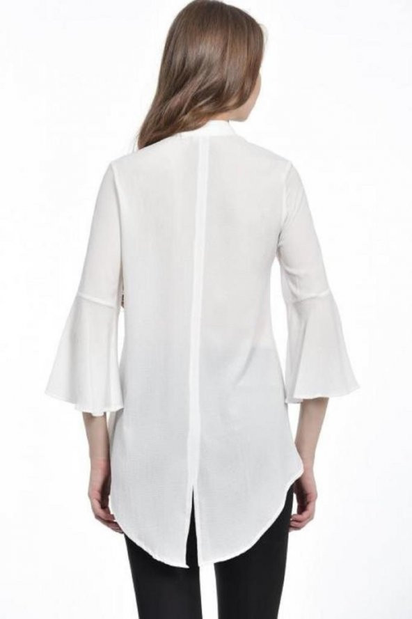 Fırfır Detaylı Beyaz Kadın Gömlek - 5