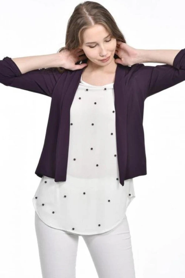 İnci Detaylı Mor Kadın Krep Bluz - 2