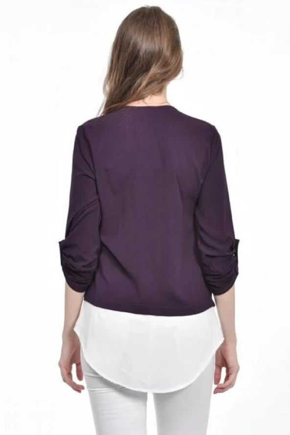 İnci Detaylı Mor Kadın Krep Bluz - 5