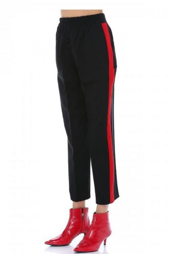 Kırmızı Şeritli Siyah Bilek Kadın Pantolon - 2