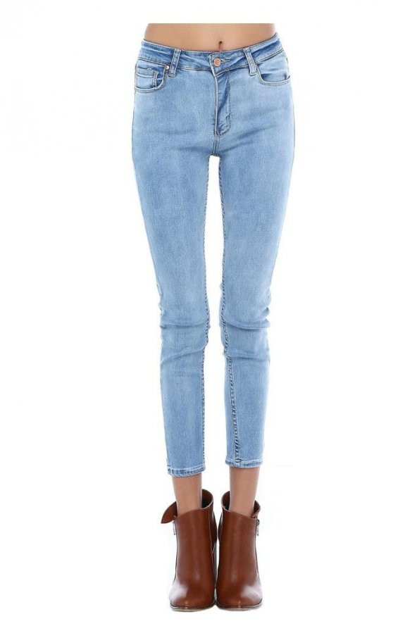 Mavi Açık Denim Dar Kesim Kadın Pantolon - 2