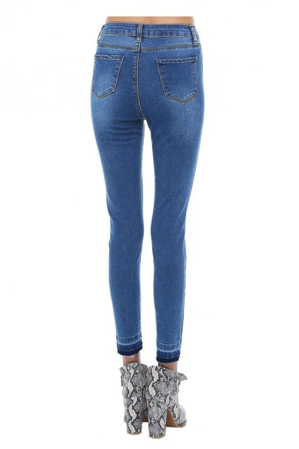 Mavi Denim İncili Yırtık Dantel Paçalı Kadın Pantolon - 3