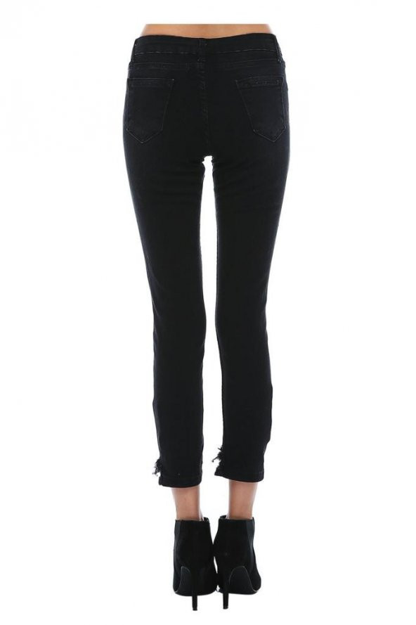 Siyah Denim Paça ve Cep Detaylı Kadın Pantolon - 3