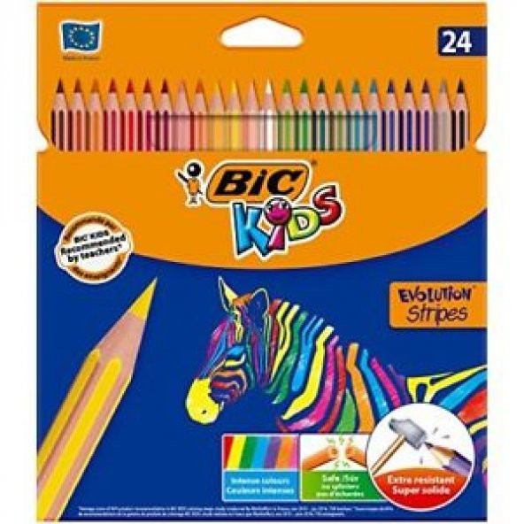 Bic Kids Evolution Stripes kuru boya kalemi 24 renk coco