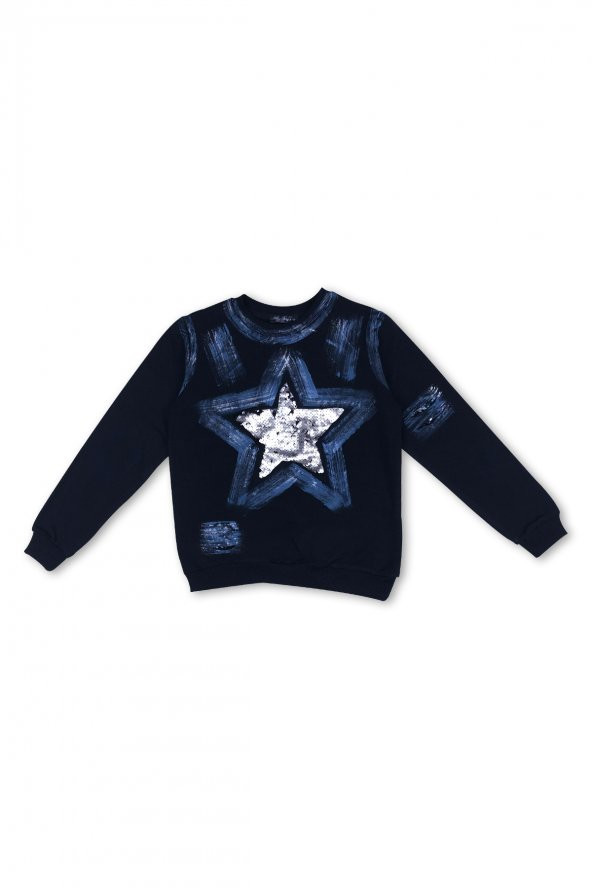 Kız Çocuk Pul Payet Baskılı Sweatshirt Lacivert 28541 - 2