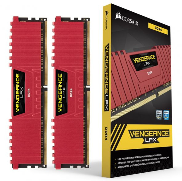 Corsair Vengeance 16GB(2x8GB) 3200Mhz DDR4 CMK16GX4M2B3200C16R Bellek (Kırmızı) 1.35V