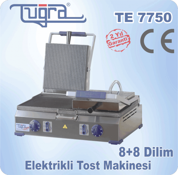 Tuğra Te-7750 Çift Baskılı 8+8 Dilim Sanayi Tipi Döküm Elektrikli Tost Makinesi - 5